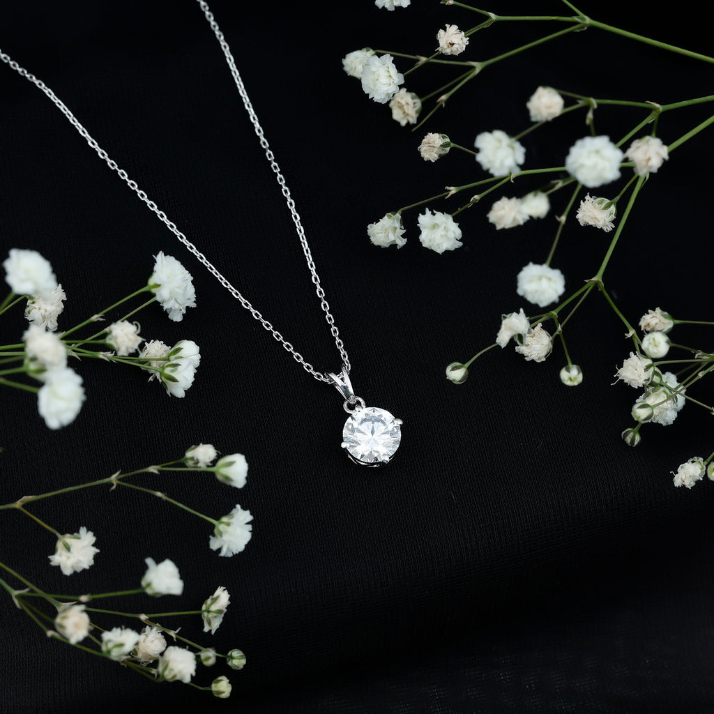 8 MM Round Cubic Zirconia Solitaire Necklace With Silver Chain