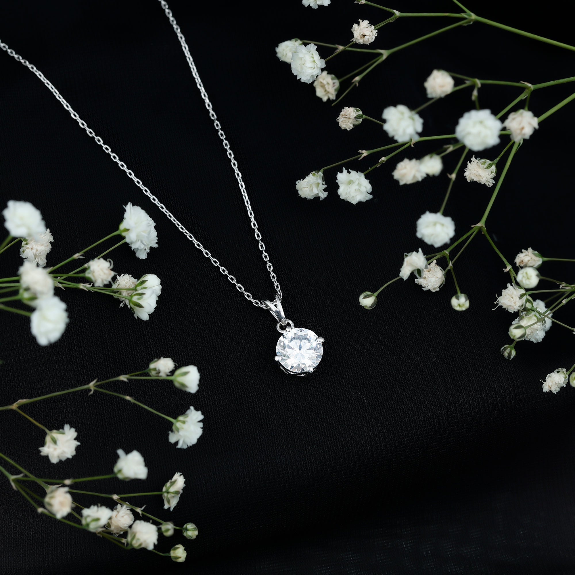 8 MM Round Cubic Zirconia Solitaire Necklace With Silver Chain