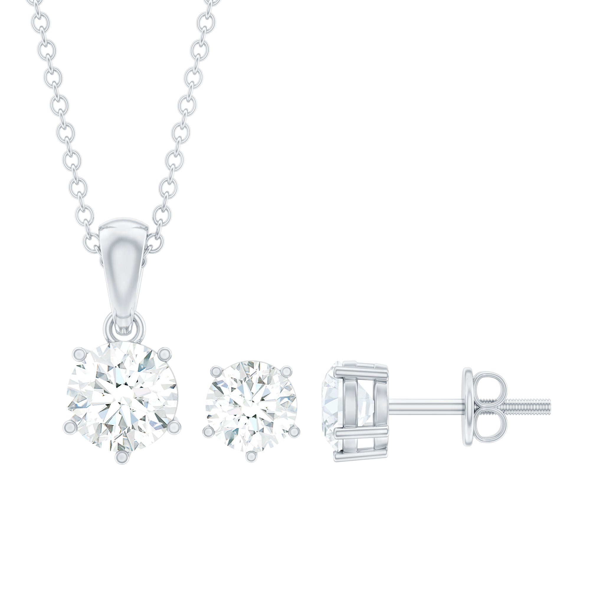 Certified 8 MM Round Cut CZ Diamond Solitaire Pendant and Earrings Set