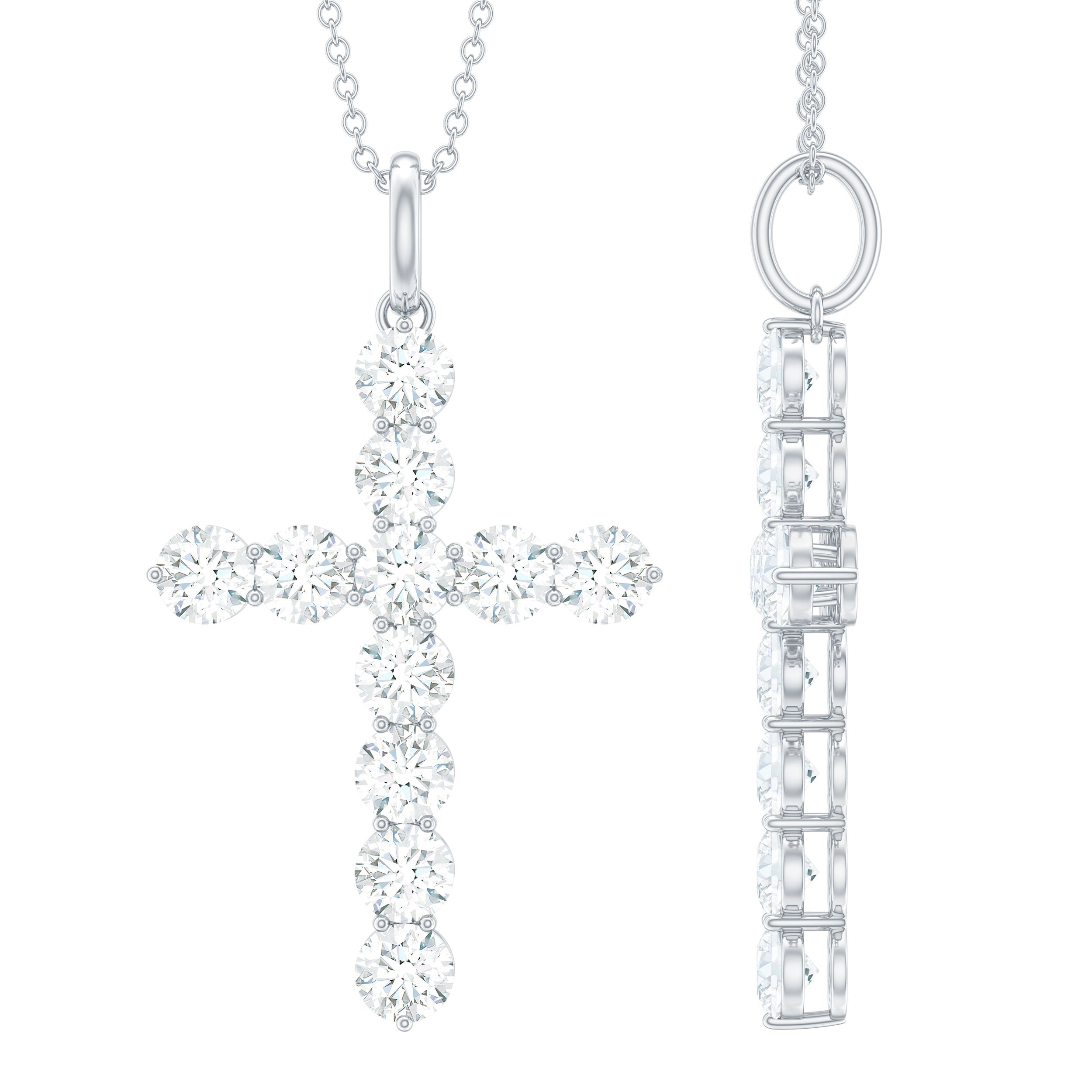 Certified Cubic Zirconia Christian Cross Necklace With Silver Chain
