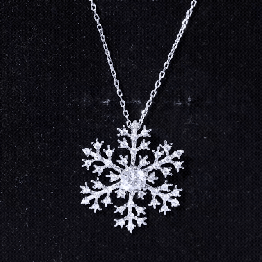 Cubic Zirconia Snowflake Necklace with Silver Chain