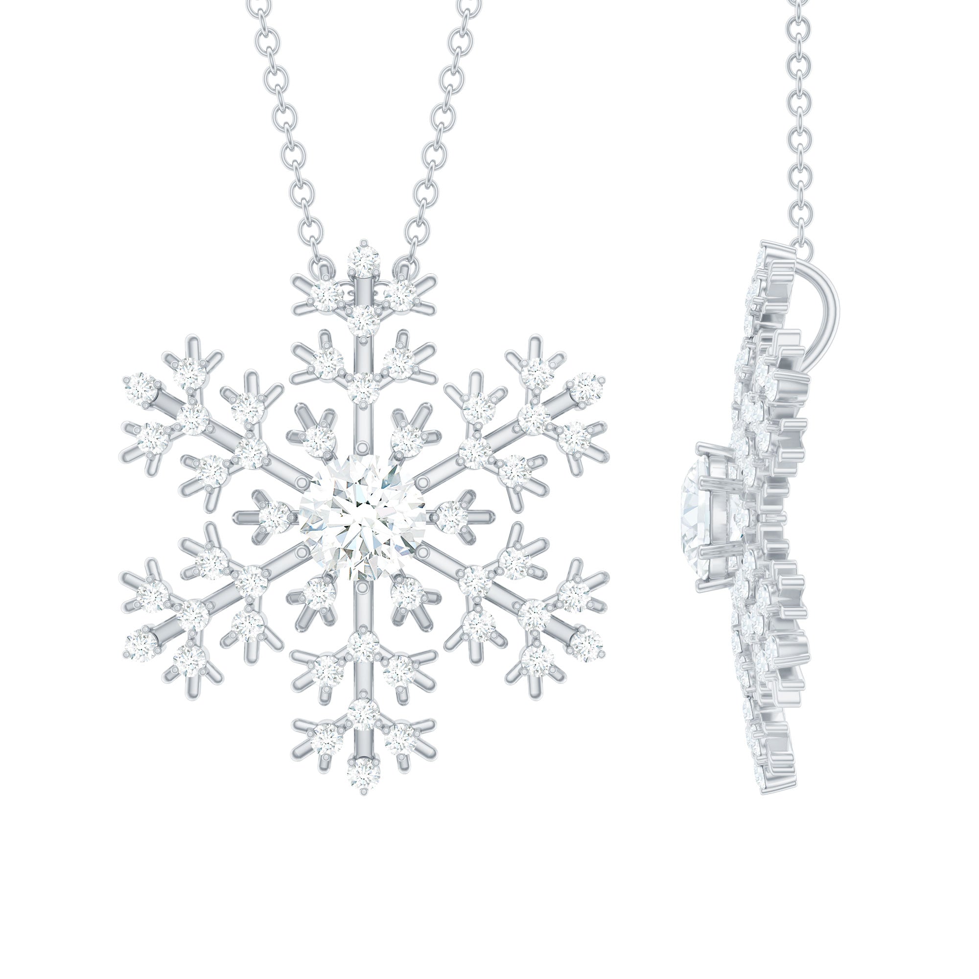 Cubic Zirconia Snowflake Necklace with Silver Chain