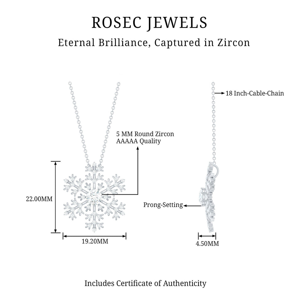 Cubic Zirconia Snowflake Necklace with Silver Chain