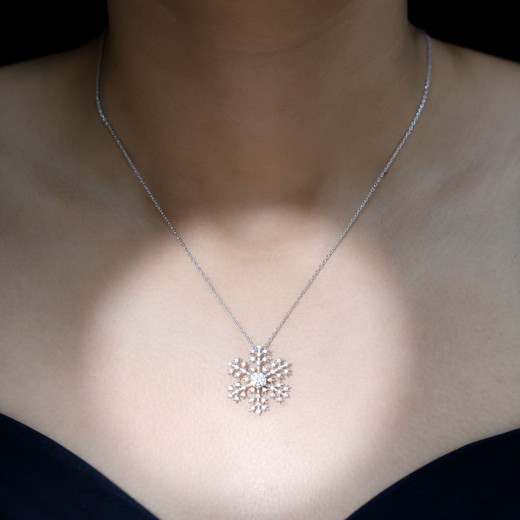 Cubic Zirconia Snowflake Necklace with Silver Chain