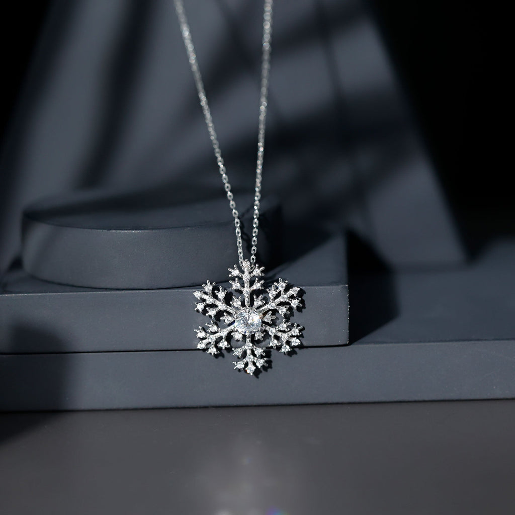 Cubic Zirconia Snowflake Necklace with Silver Chain
