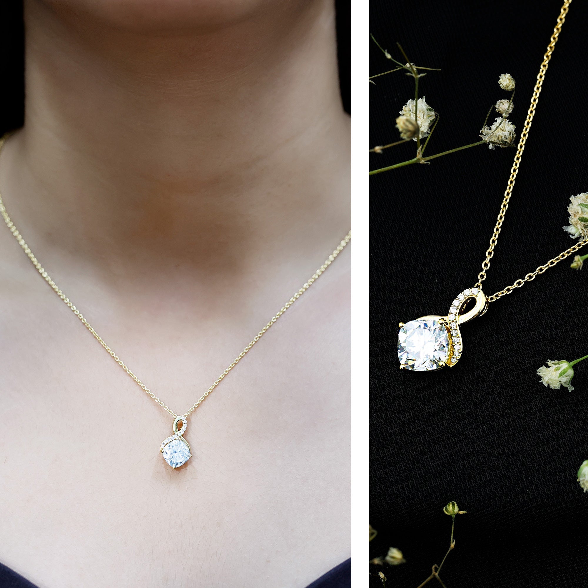 Cushion Cut Moissanite Infinity Pendant Necklace with Chain