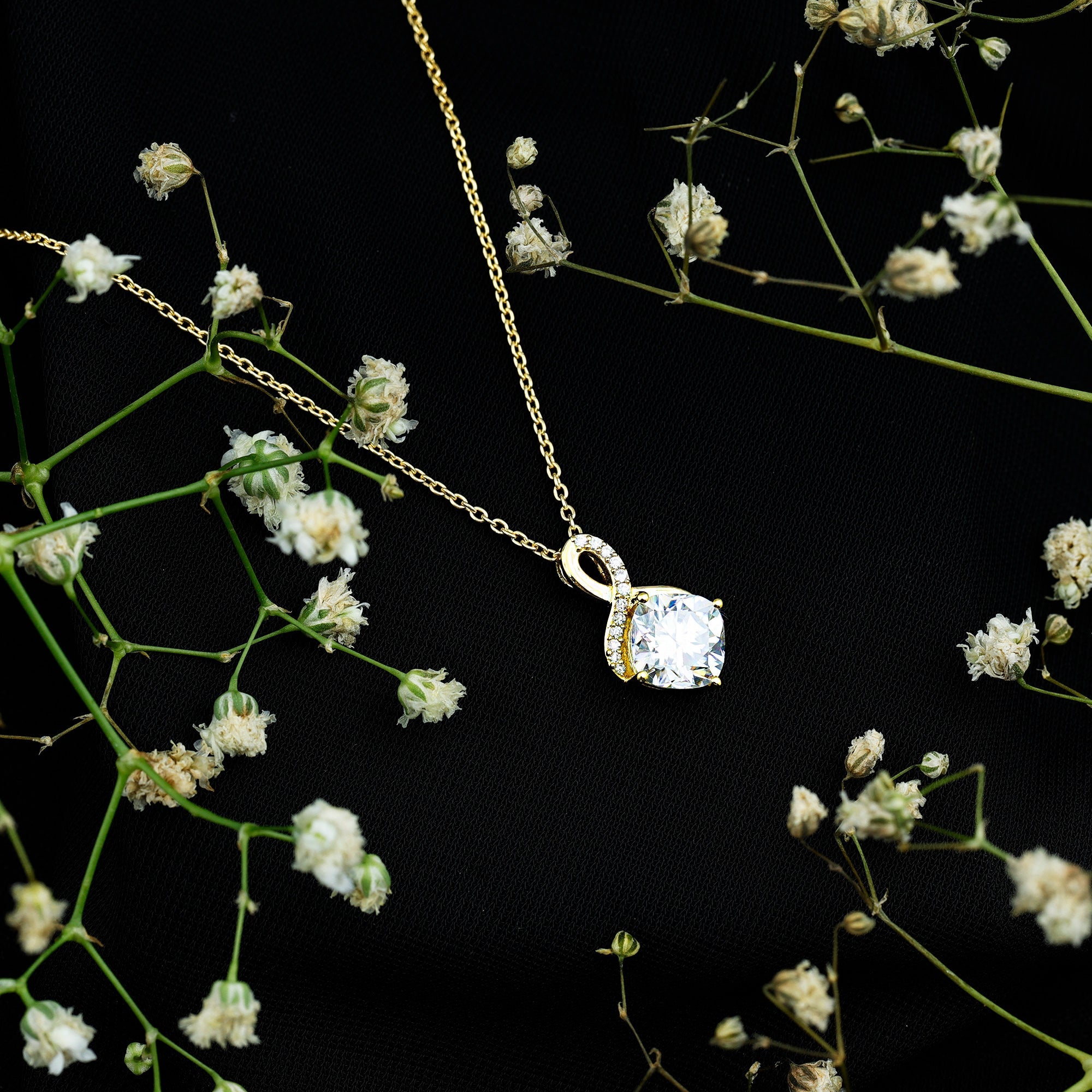 Cushion Cut Moissanite Infinity Pendant Necklace with Chain