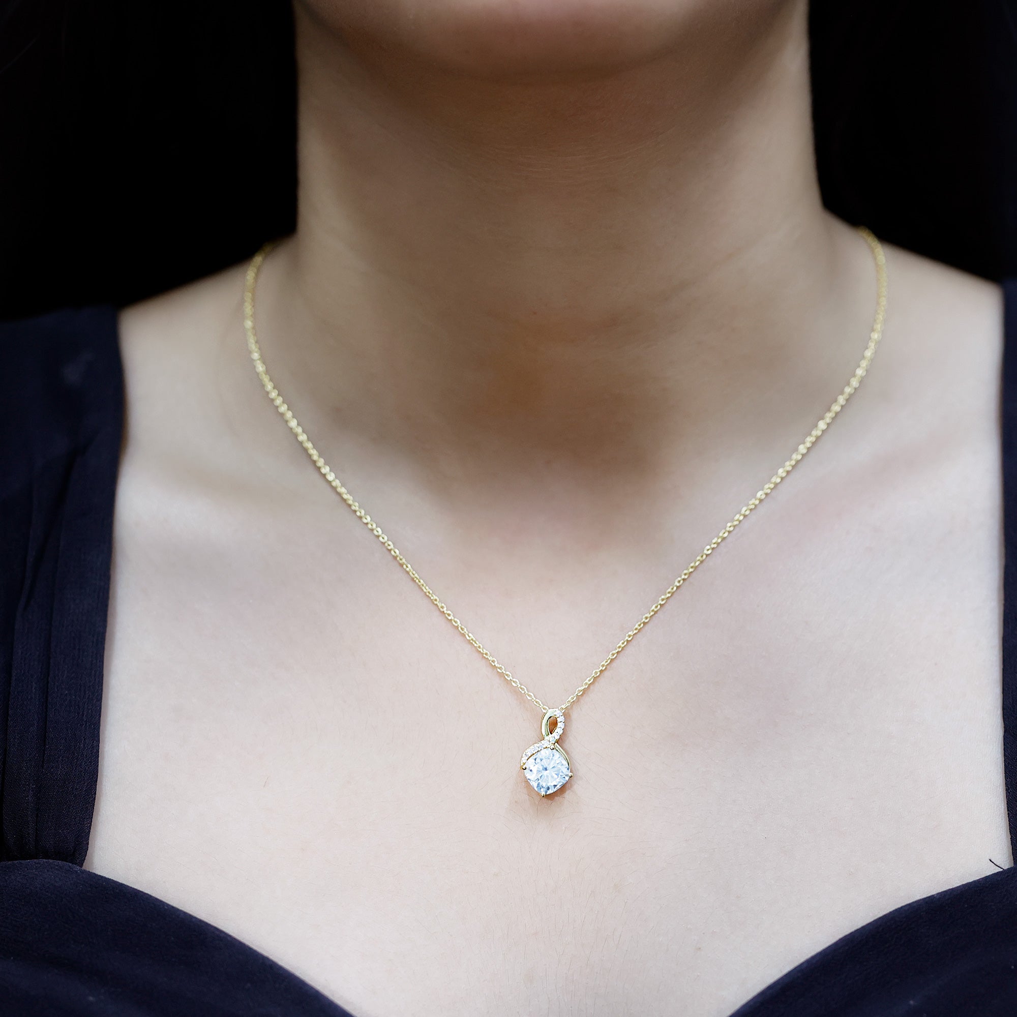 Cushion Cut Moissanite Infinity Pendant Necklace with Chain