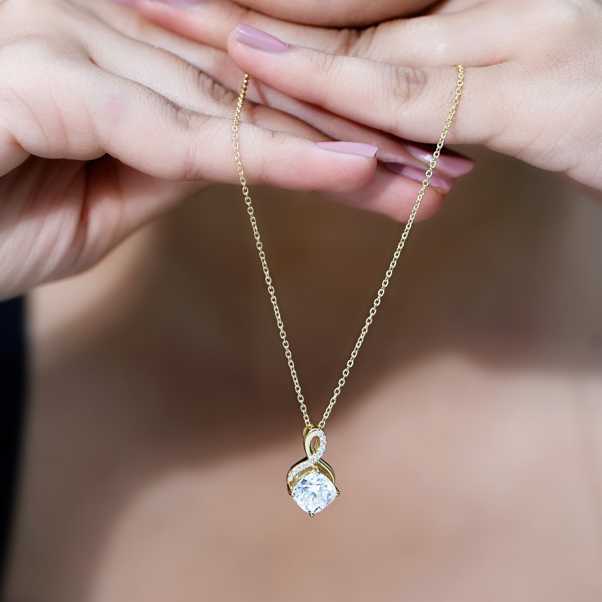 Cushion Cut Moissanite Infinity Pendant Necklace with Chain