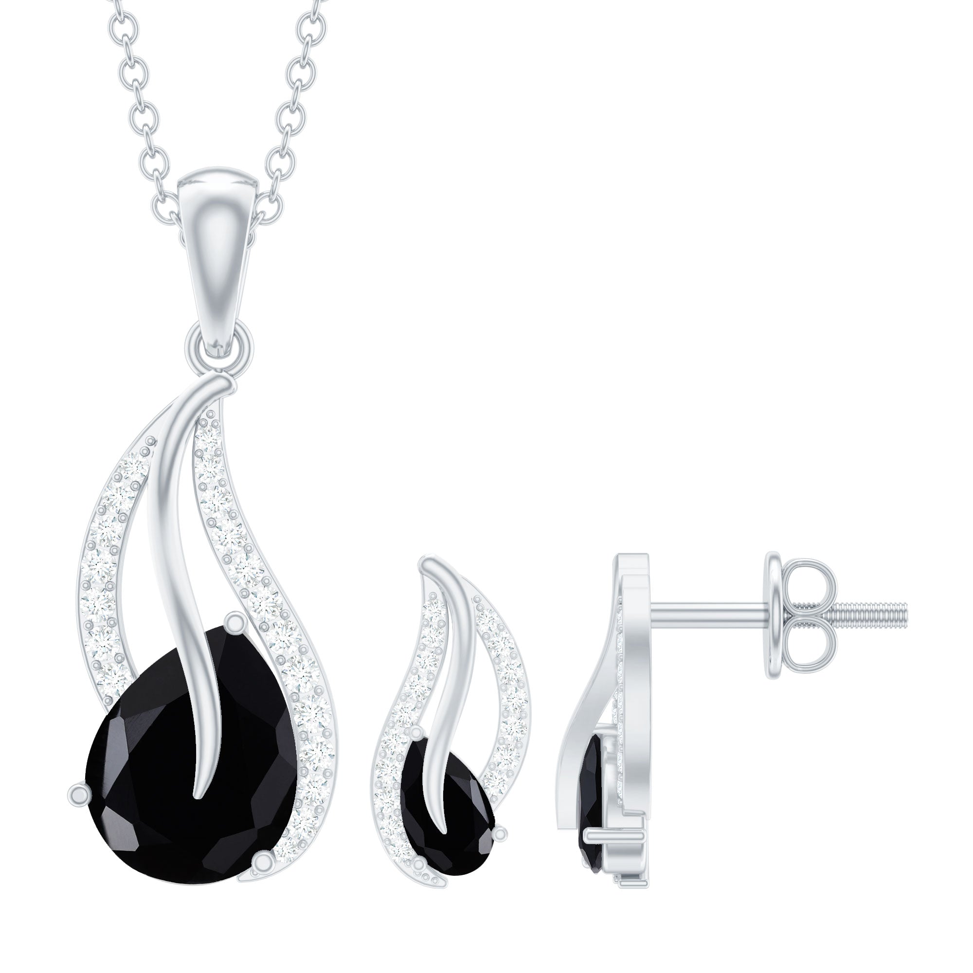 Certified Black Onyx and Moissanite Teardrop Jewelry Set