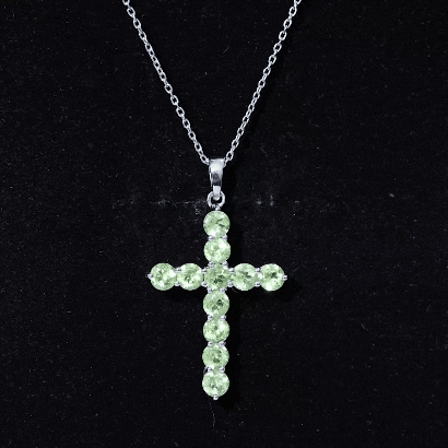 Natural Peridot Simple Cross Pendant Necklace with Chain