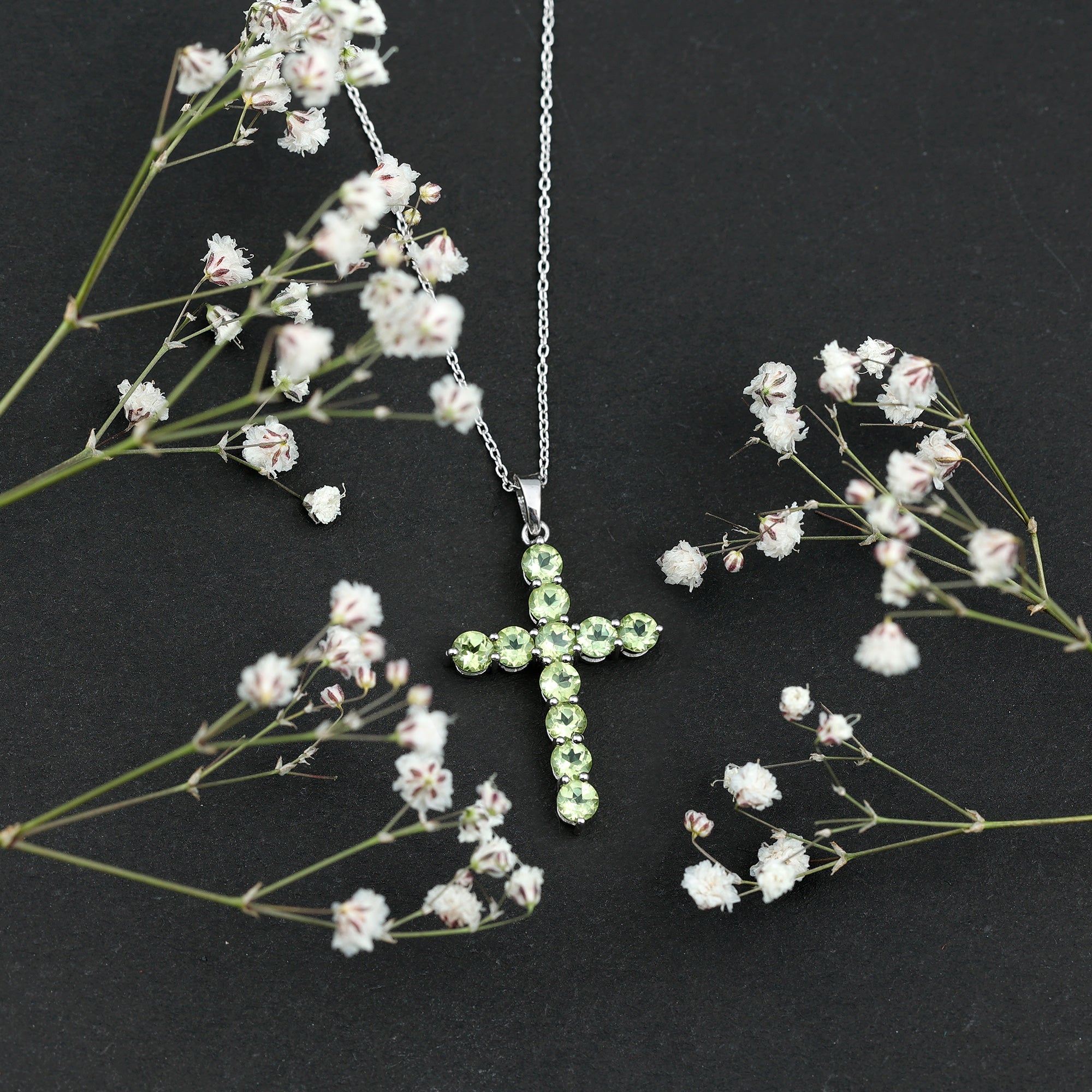 Natural Peridot Simple Cross Pendant Necklace with Chain