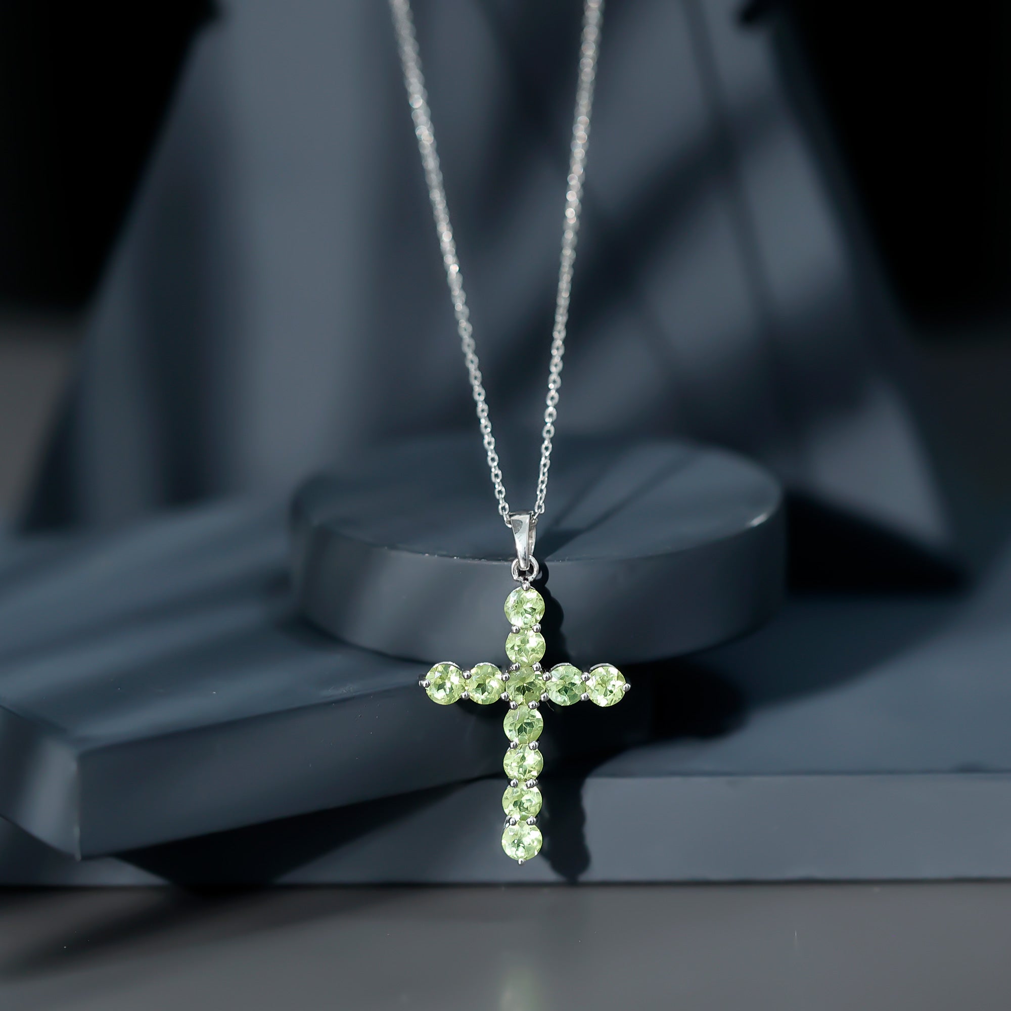 Natural Peridot Simple Cross Pendant Necklace with Chain