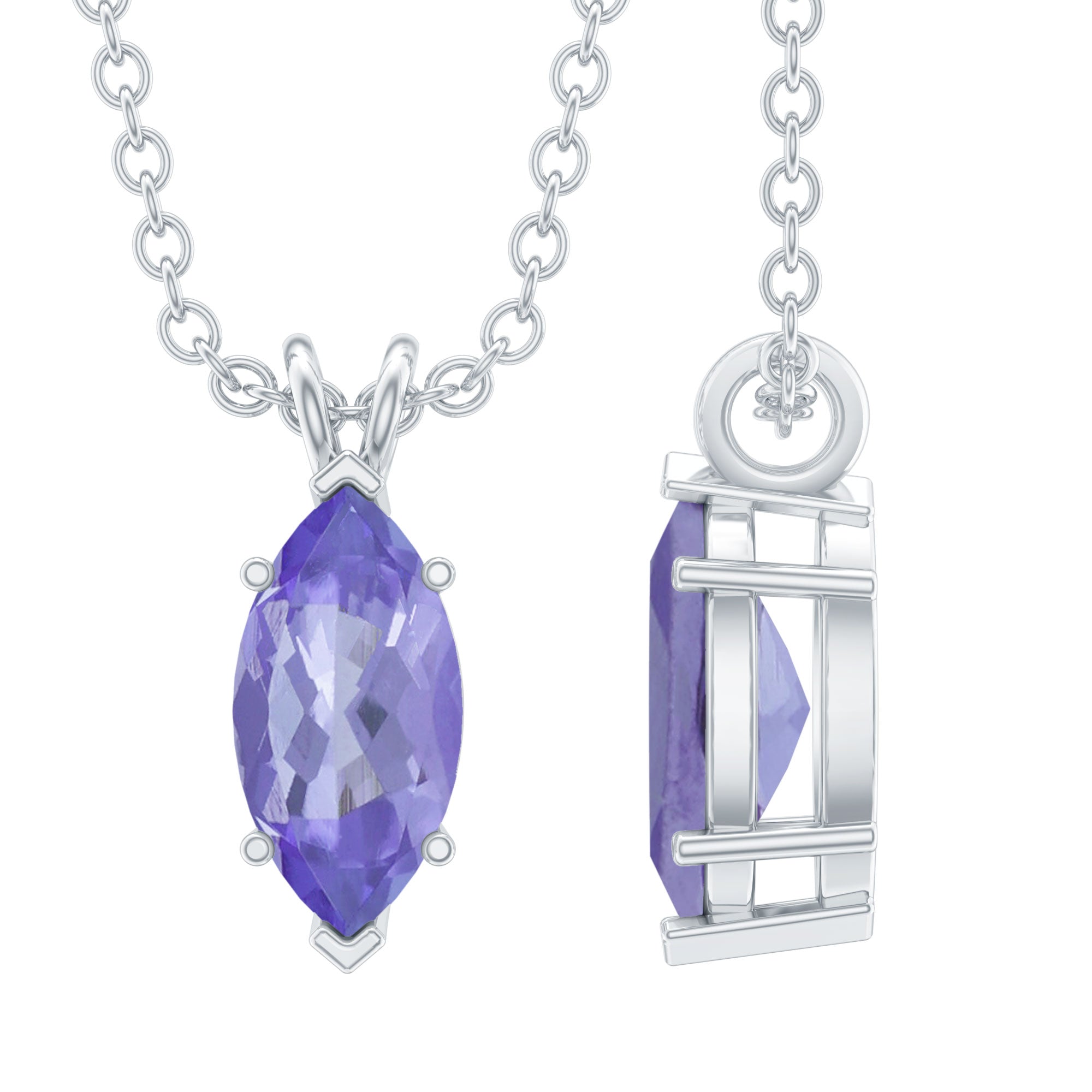 Marquise Cut 4X8 MM Tanzanite Solitaire Necklace with Silver Chain