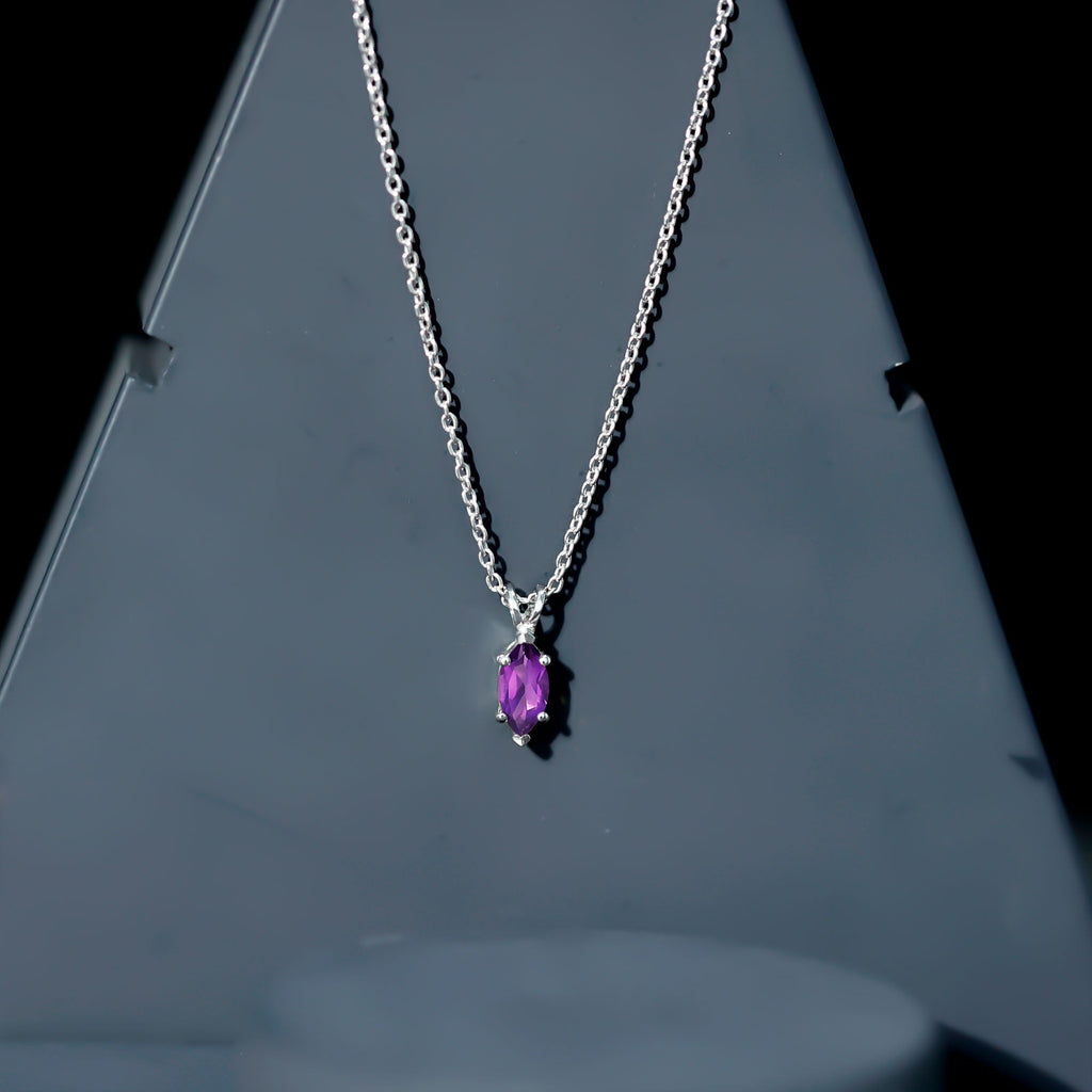 Marquise Cut Amethyst Solitaire Pendant Necklace with Silver Chain