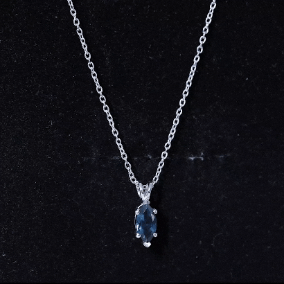 Real London Blue Topaz Marquise Necklace With Silver Chain