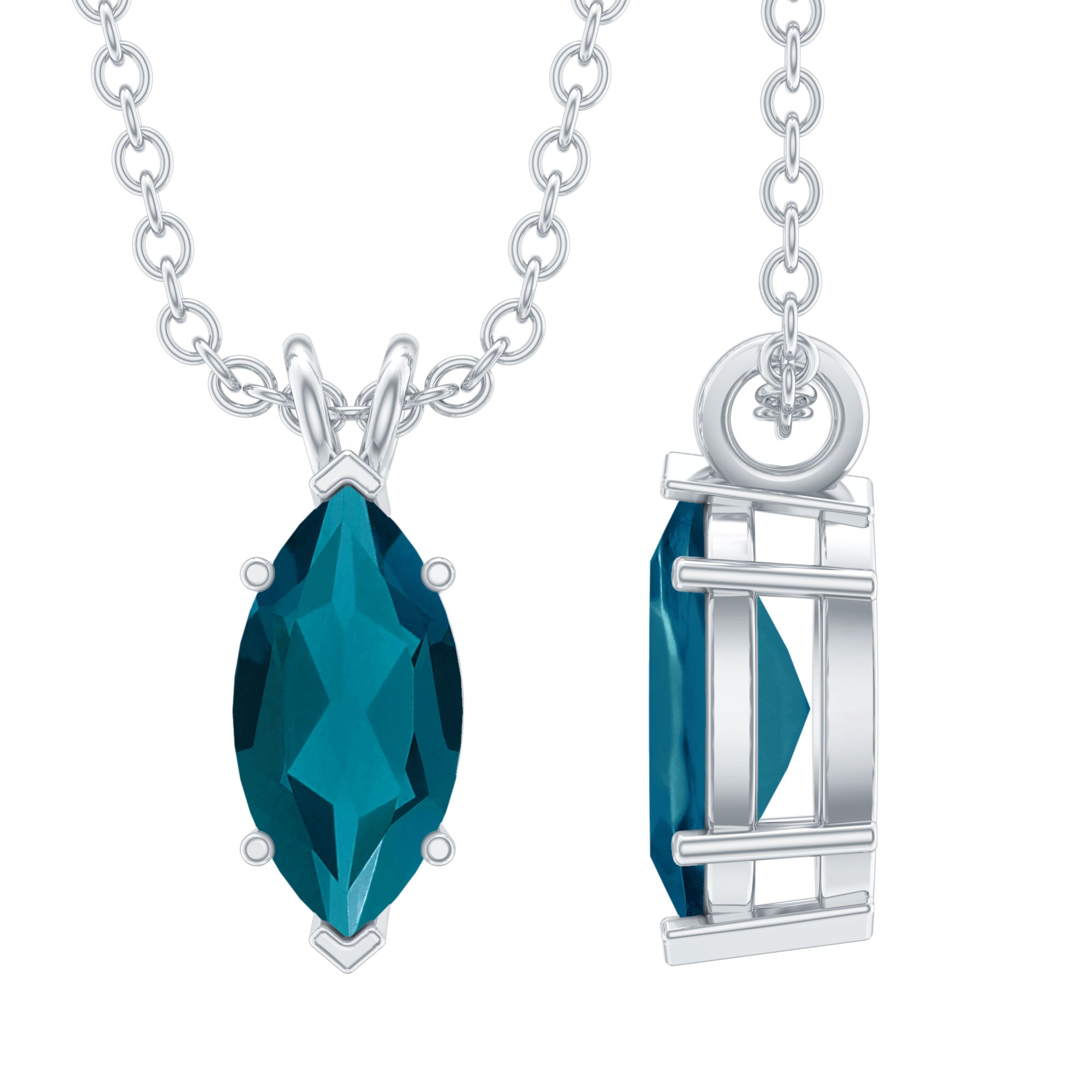 Real London Blue Topaz Marquise Necklace With Silver Chain
