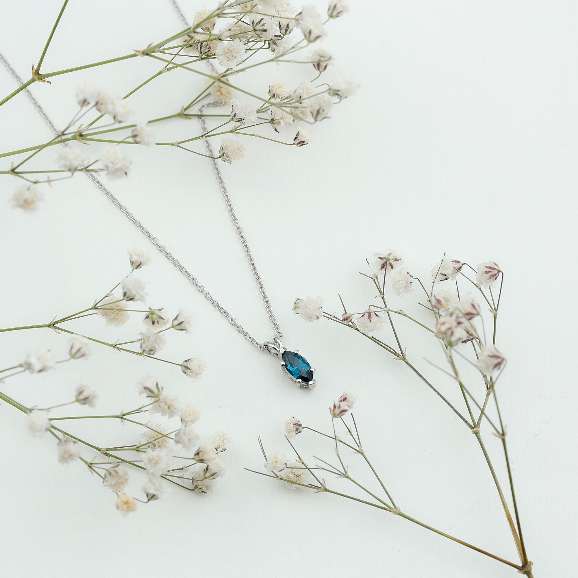 Real London Blue Topaz Marquise Necklace With Silver Chain