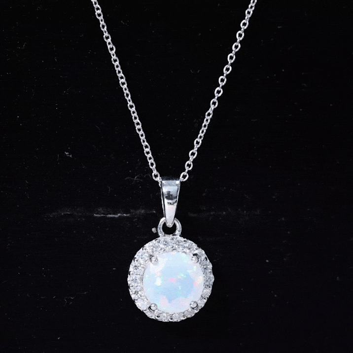 2CT Ethiopian Opal and Moissanite Halo Necklace with Silver Chain