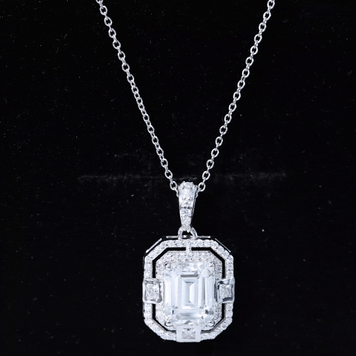 7X9 MM Emerald Cut Moissanite Art Deco Pendant Necklace