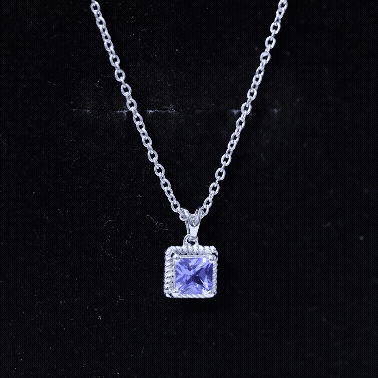 Genuine Tanzanite Solitaire Necklace With Silver Chain