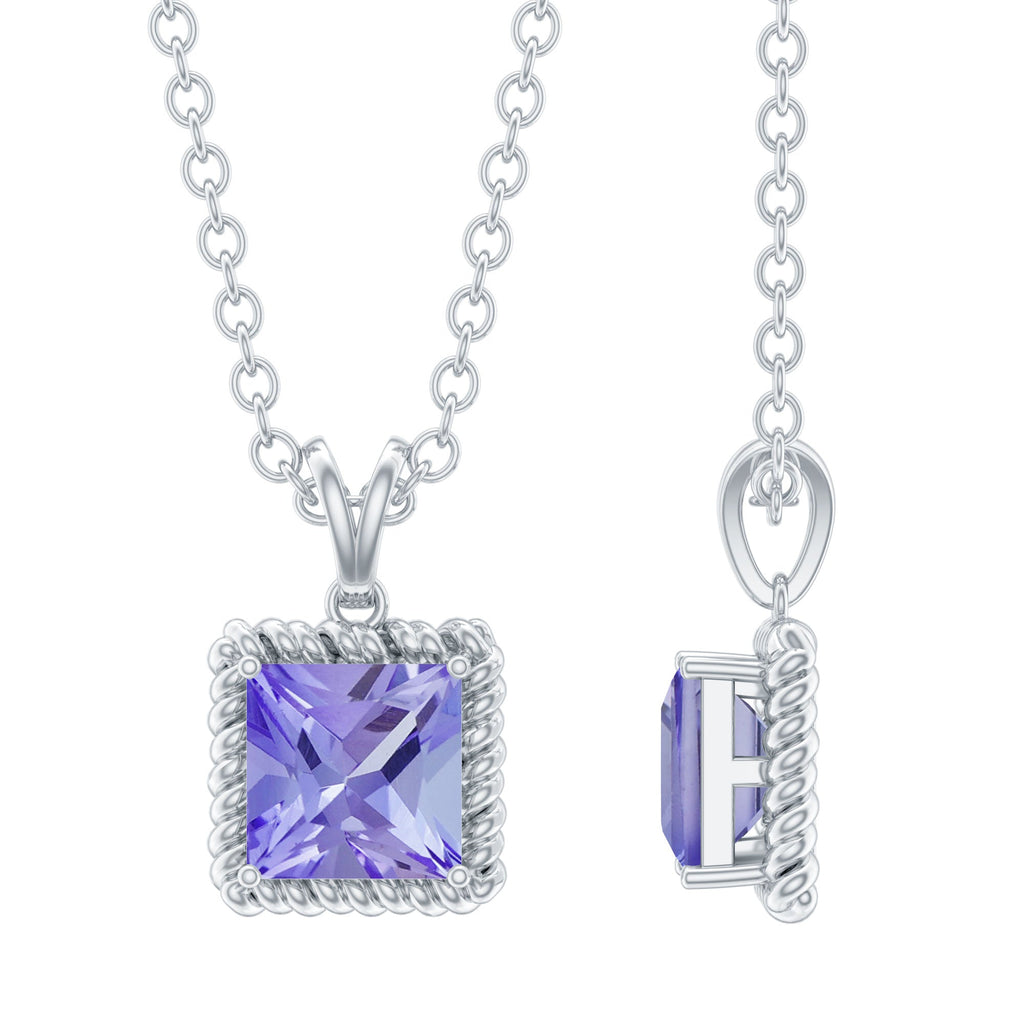 Genuine Tanzanite Solitaire Necklace With Silver Chain