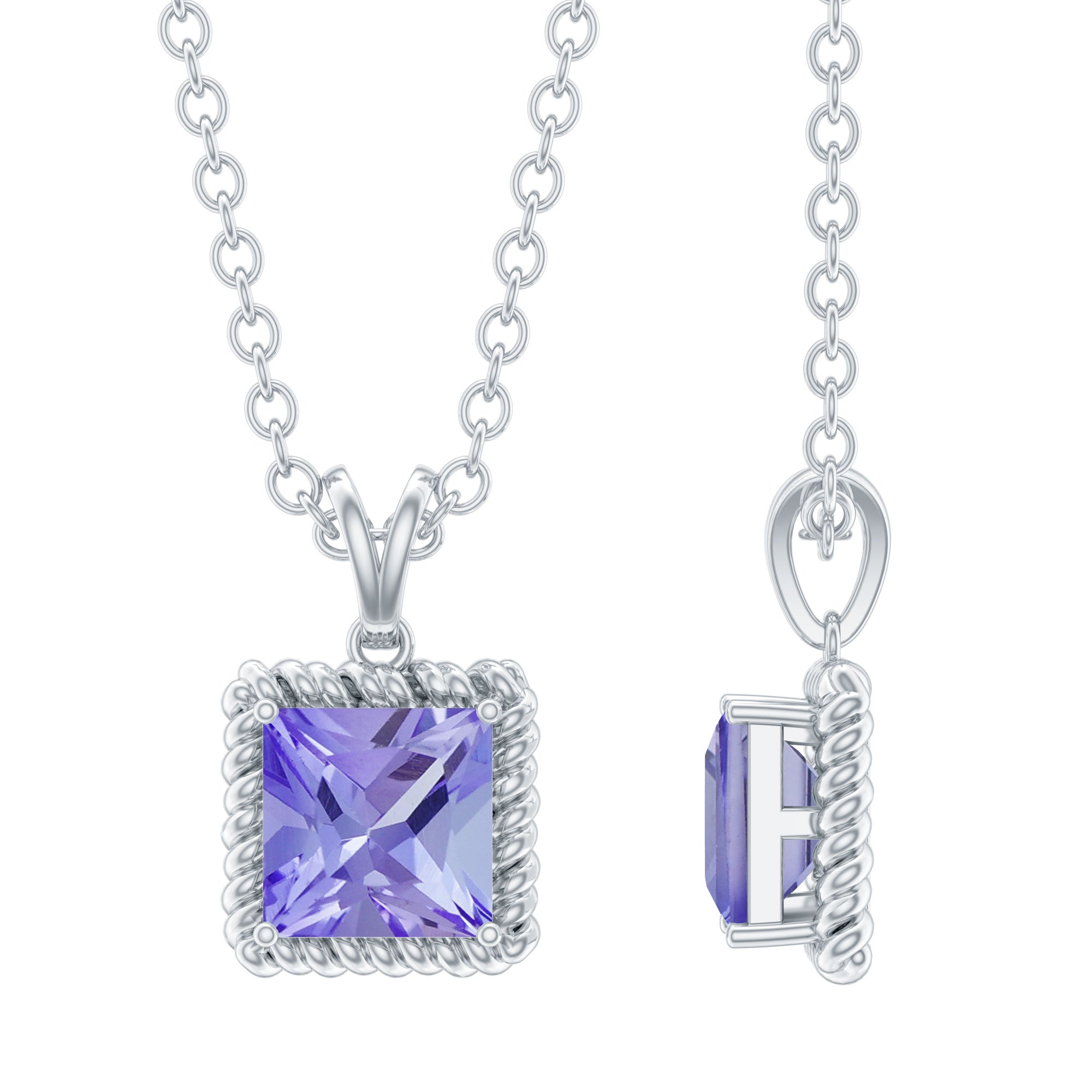 Genuine Tanzanite Solitaire Necklace With Silver Chain