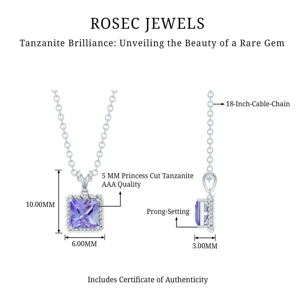 Genuine Tanzanite Solitaire Necklace With Silver Chain