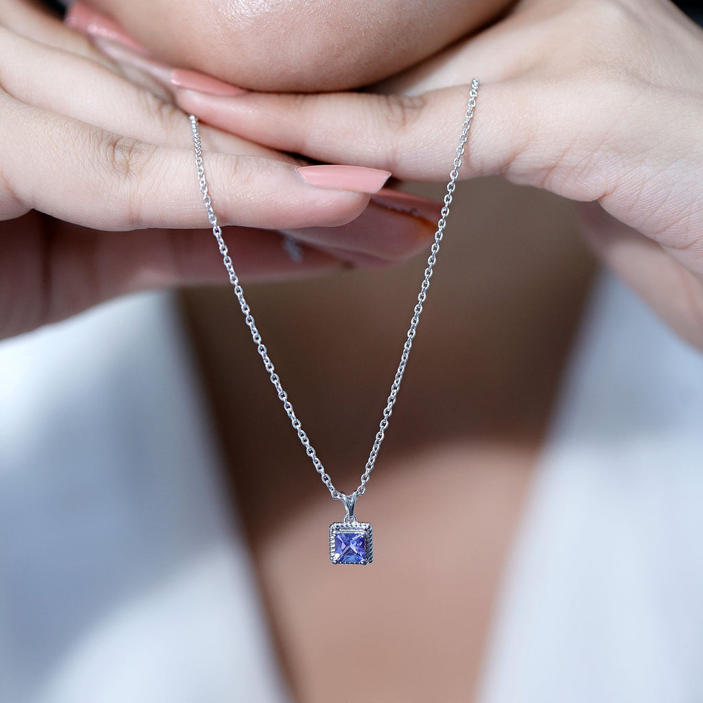 Genuine Tanzanite Solitaire Necklace With Silver Chain