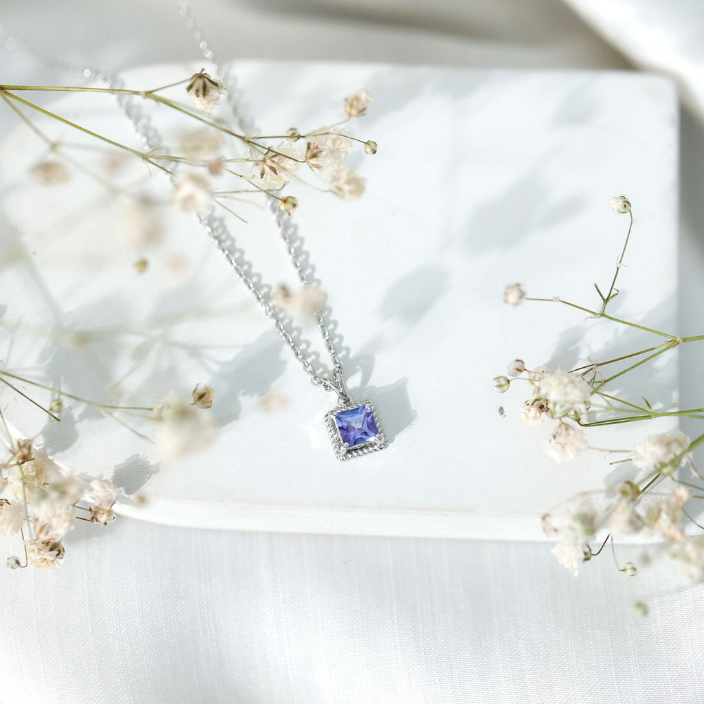 Genuine Tanzanite Solitaire Necklace With Silver Chain
