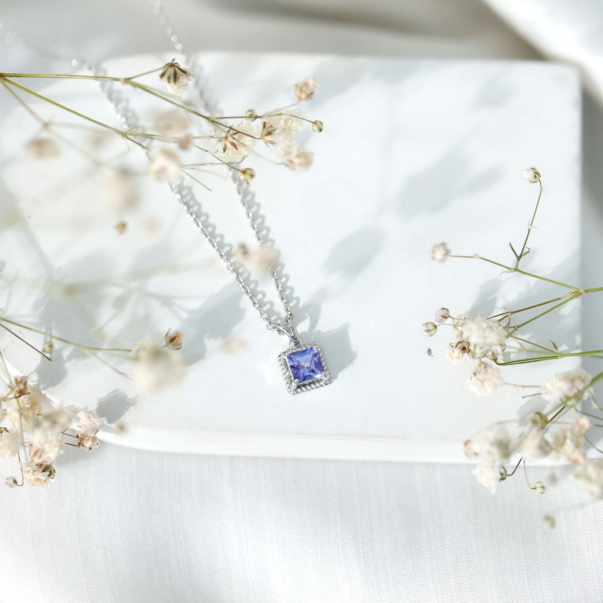 Genuine Tanzanite Solitaire Necklace With Silver Chain