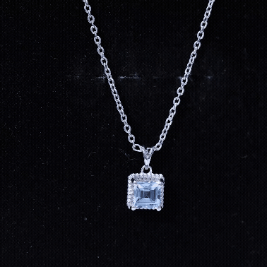 Natural Aquamarine Solitaire Necklace With Silver Chain
