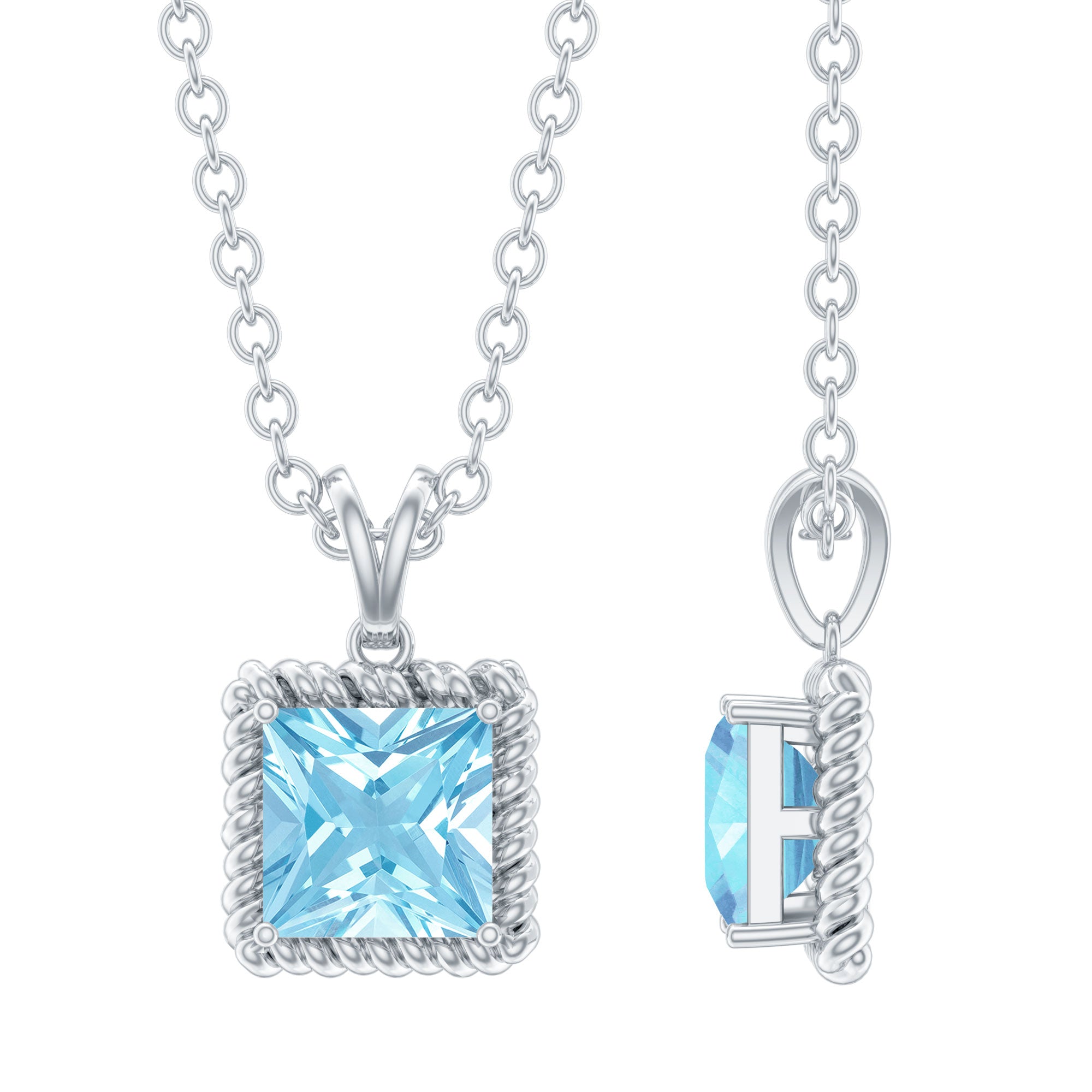 Natural Aquamarine Solitaire Necklace With Silver Chain