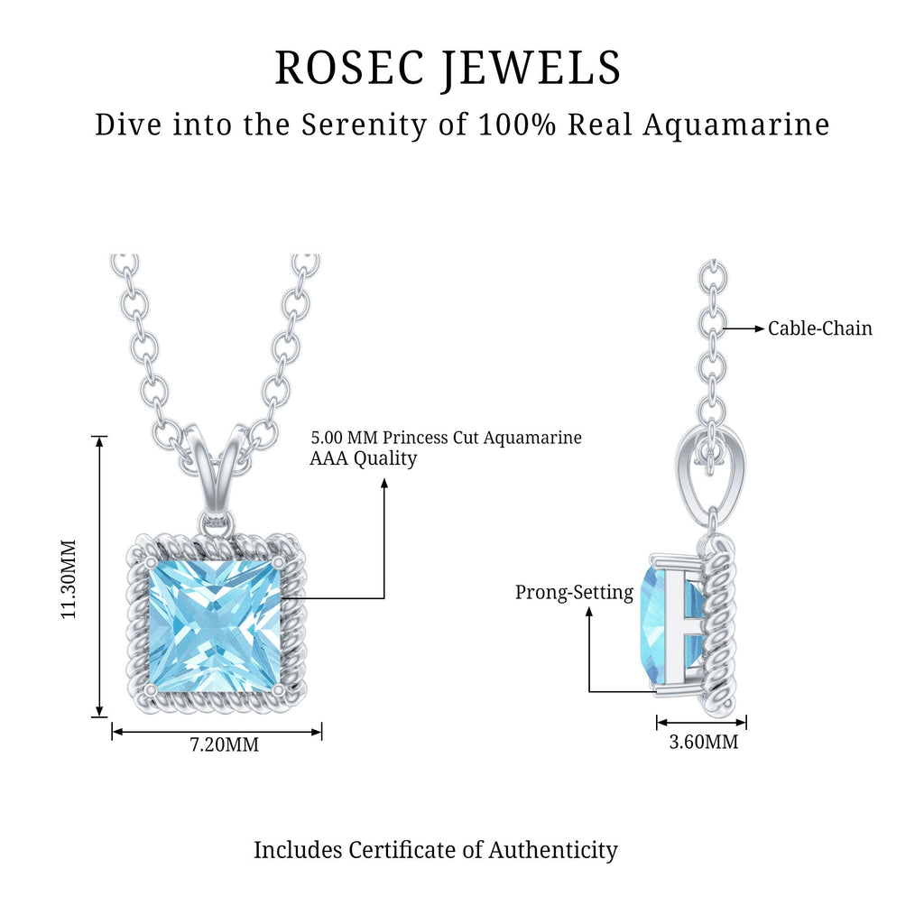 Natural Aquamarine Solitaire Necklace With Silver Chain