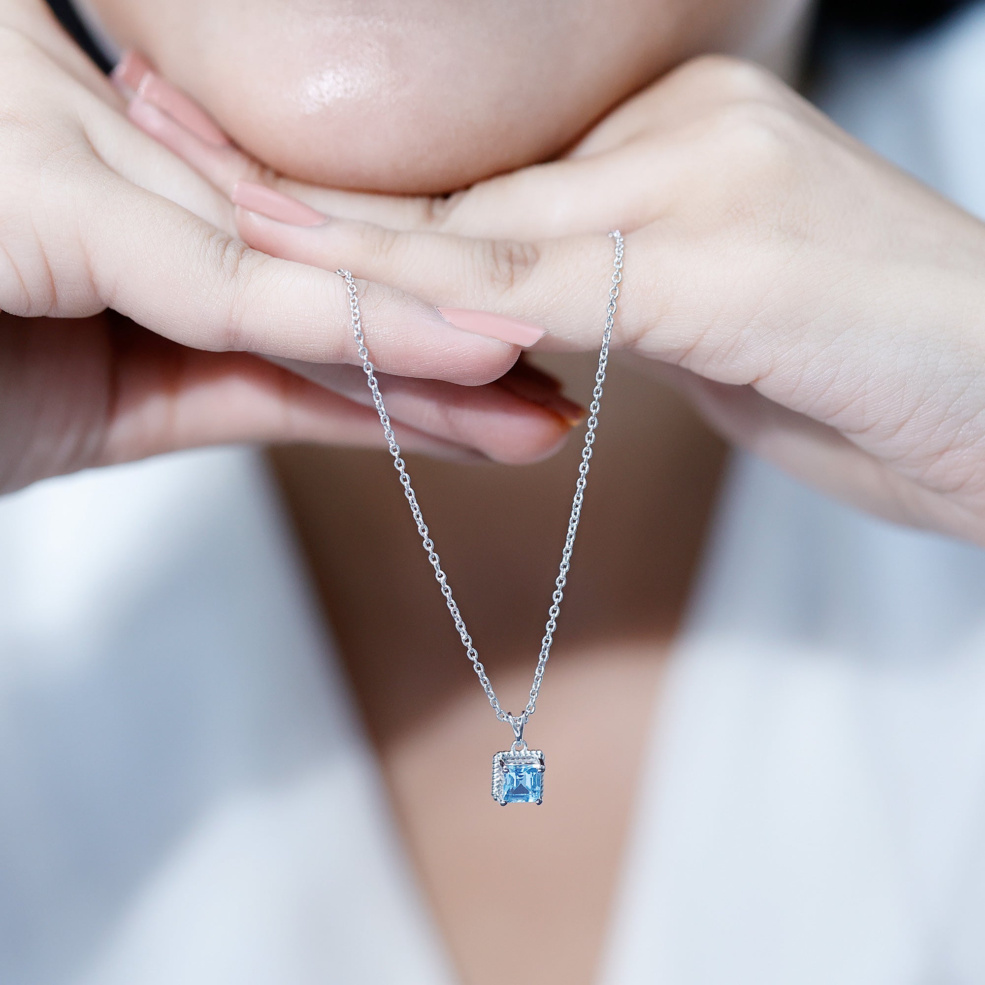 Natural Aquamarine Solitaire Necklace With Silver Chain
