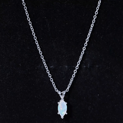 Marquise Cut 4X8 MM Rainbow Opal Solitaire Necklace with Chain
