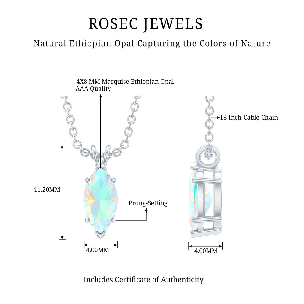 Marquise Cut 4X8 MM Rainbow Opal Solitaire Necklace with Chain