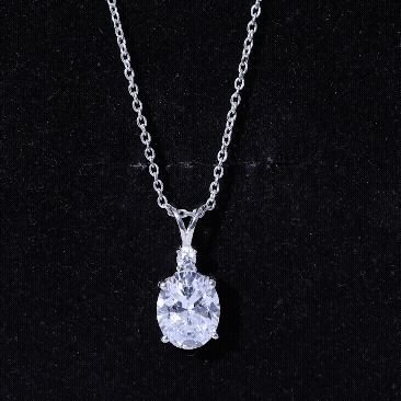 Certified 8X10 MM Oval CZ Diamond Solitaire Necklace with Chain