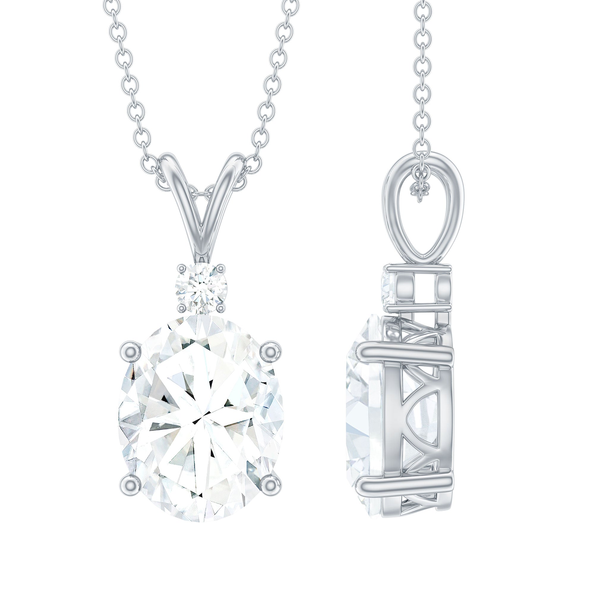 Certified 8X10 MM Oval CZ Diamond Solitaire Necklace with Chain