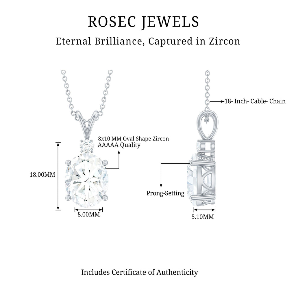 Certified 8X10 MM Oval CZ Diamond Solitaire Necklace with Chain