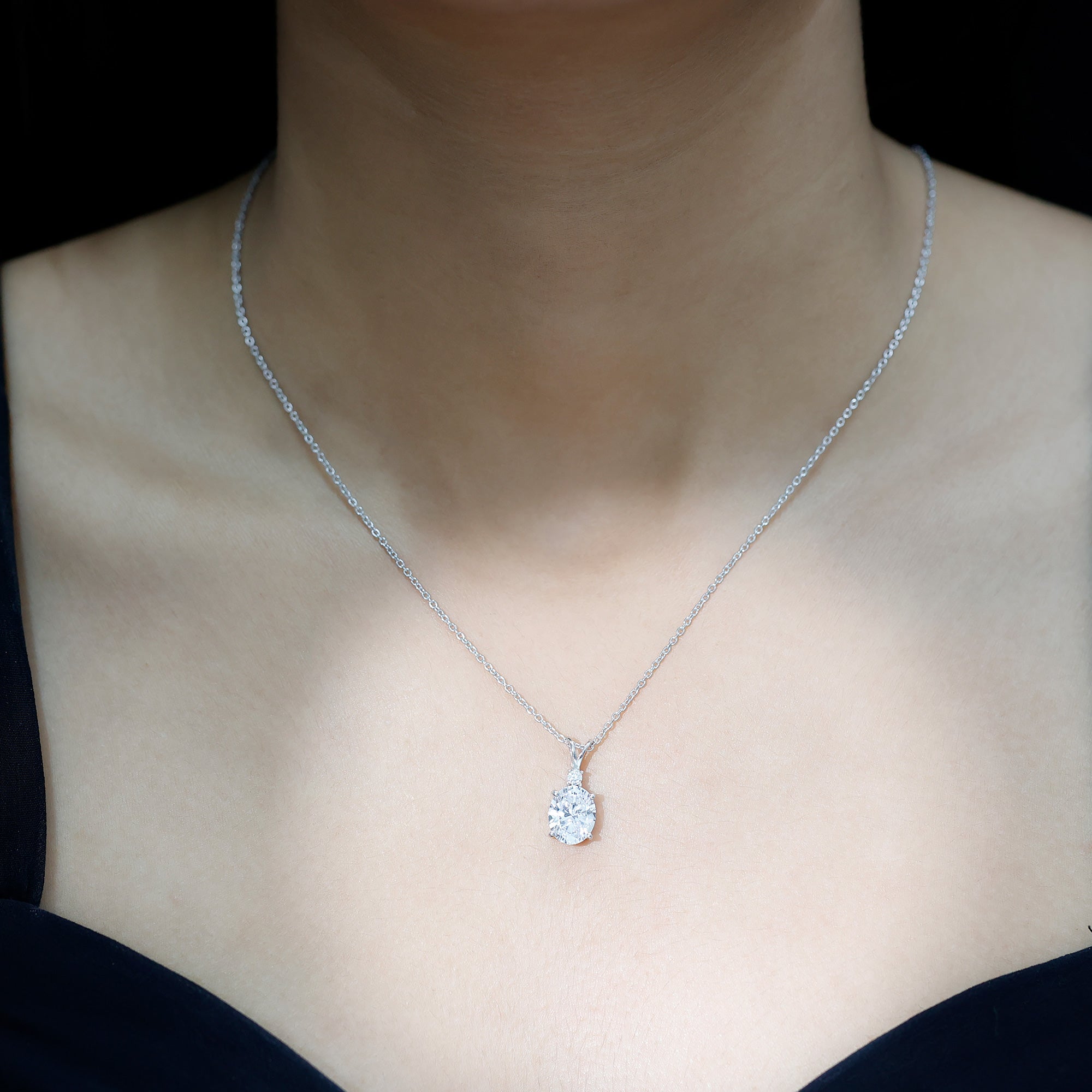 Certified 8X10 MM Oval CZ Diamond Solitaire Necklace with Chain