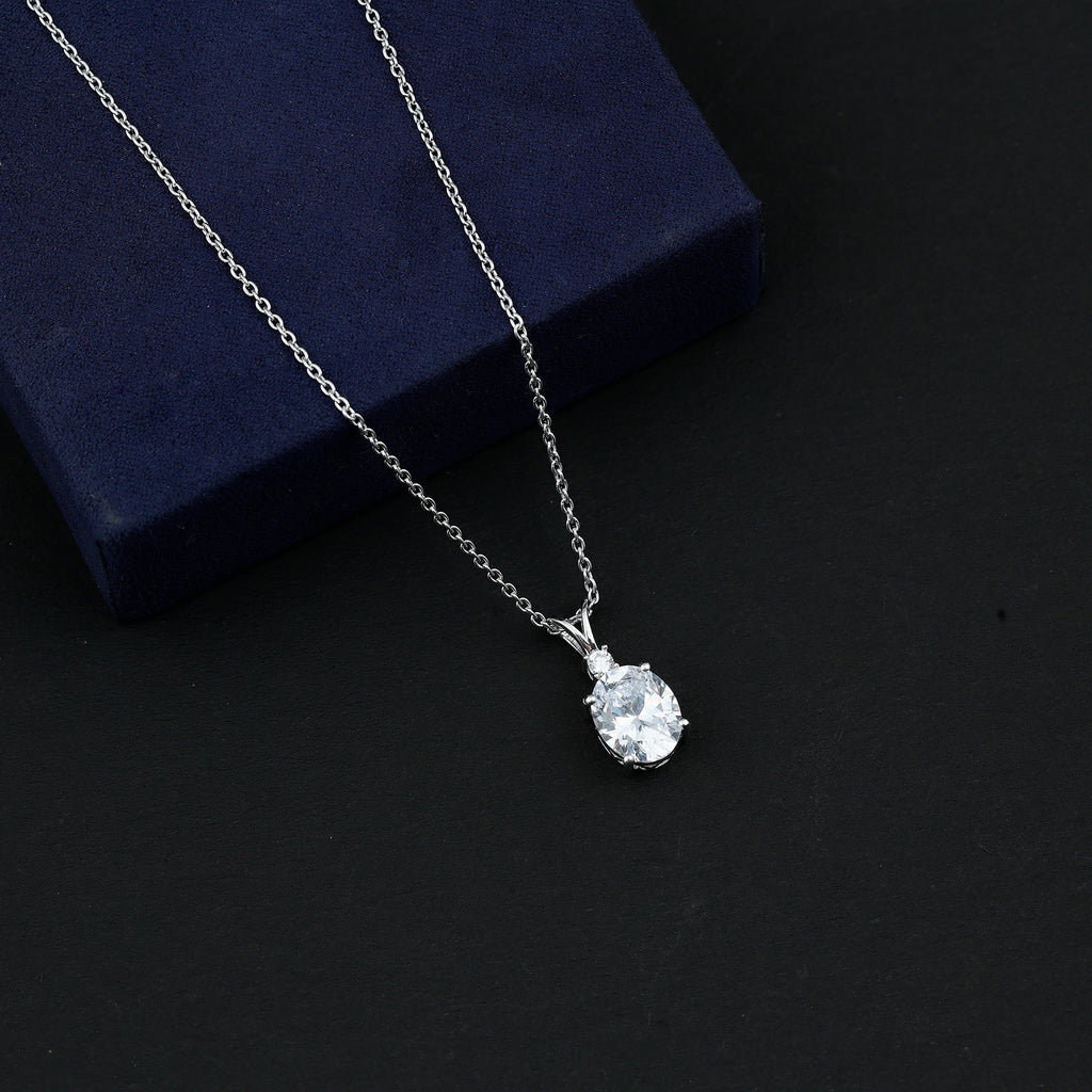 Certified 8X10 MM Oval CZ Diamond Solitaire Necklace with Chain