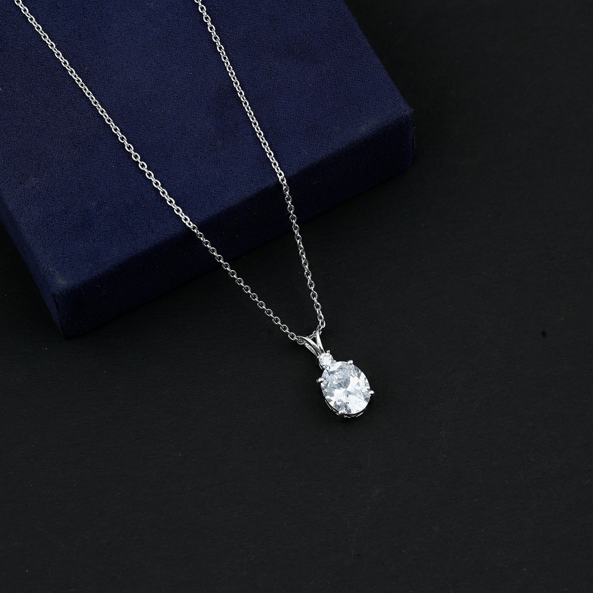 Certified 8X10 MM Oval CZ Diamond Solitaire Necklace with Chain