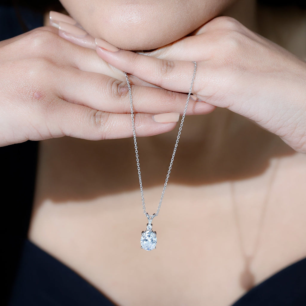 Certified 8X10 MM Oval CZ Diamond Solitaire Necklace with Chain