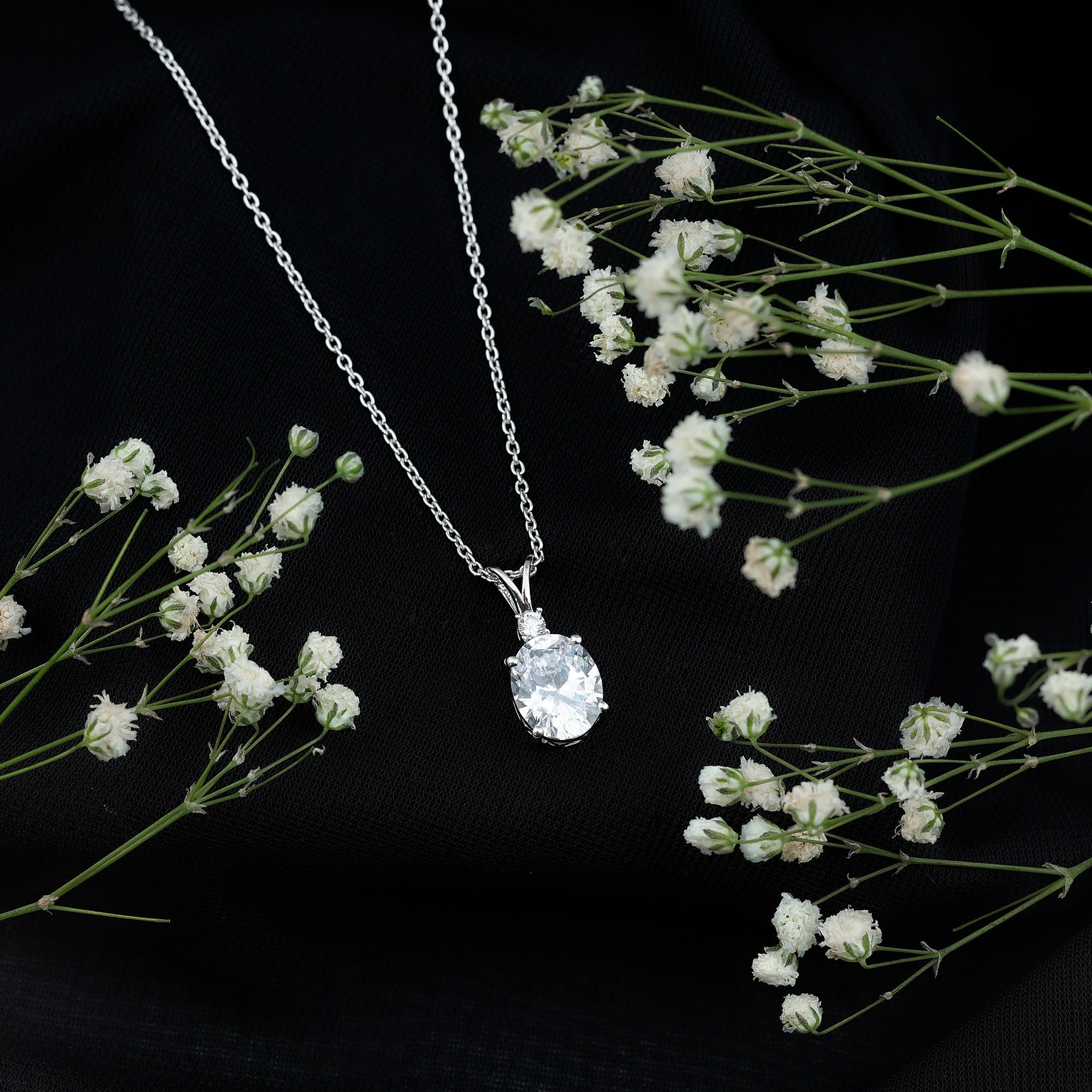 Certified 8X10 MM Oval CZ Diamond Solitaire Necklace with Chain