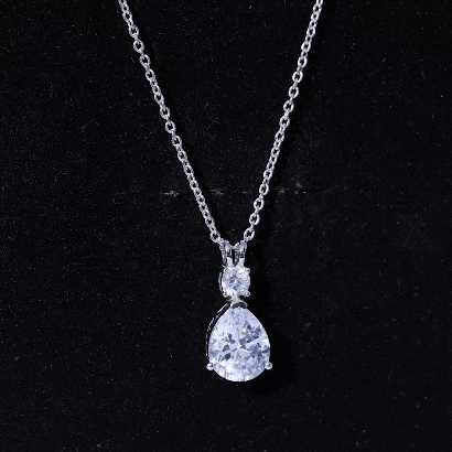 Certified Cubic Zirconia Pear Drop Pendant Necklace with Chain