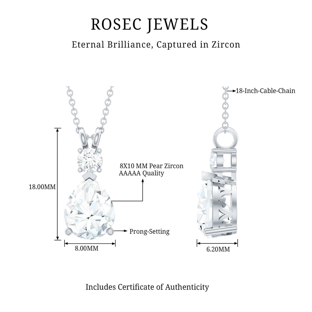 Certified Cubic Zirconia Pear Drop Pendant Necklace with Chain