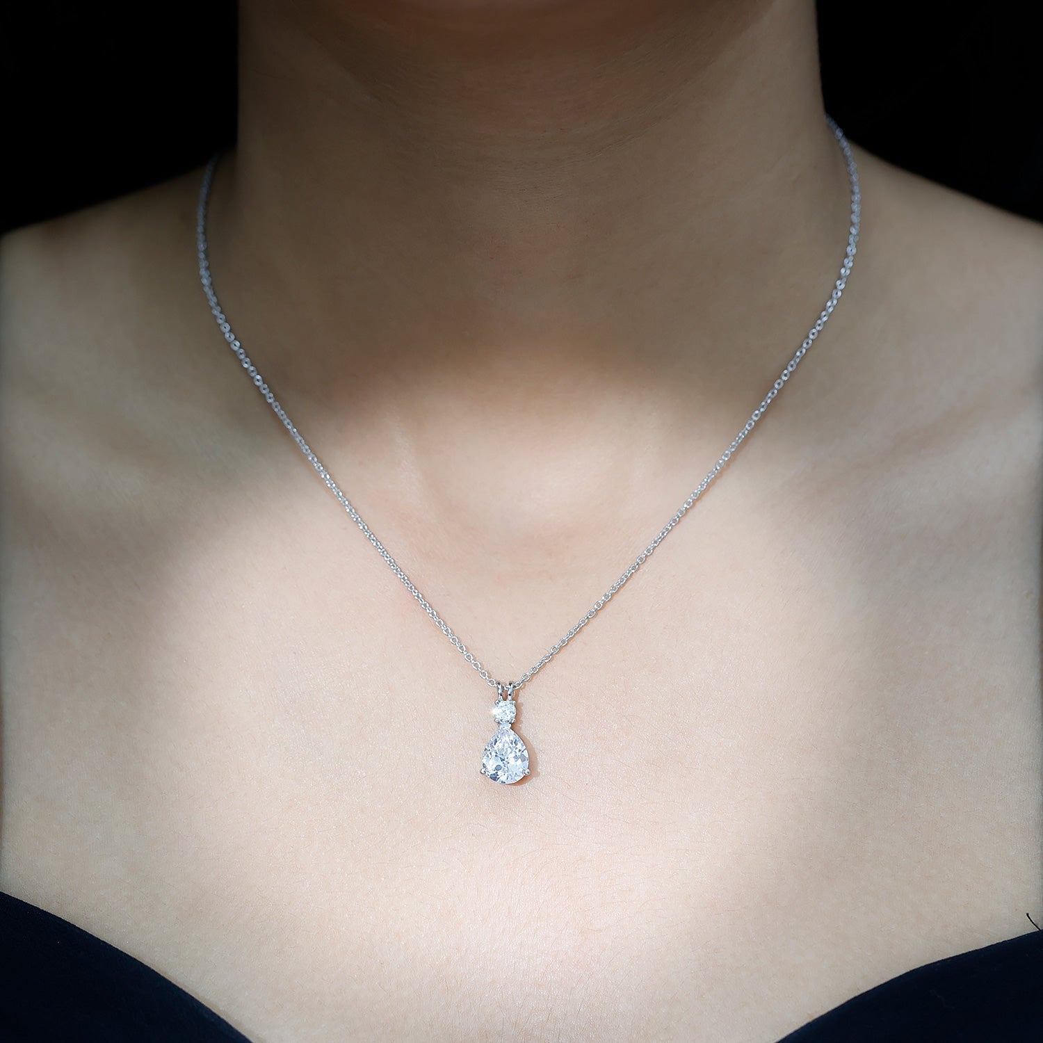 Certified Cubic Zirconia Pear Drop Pendant Necklace with Chain