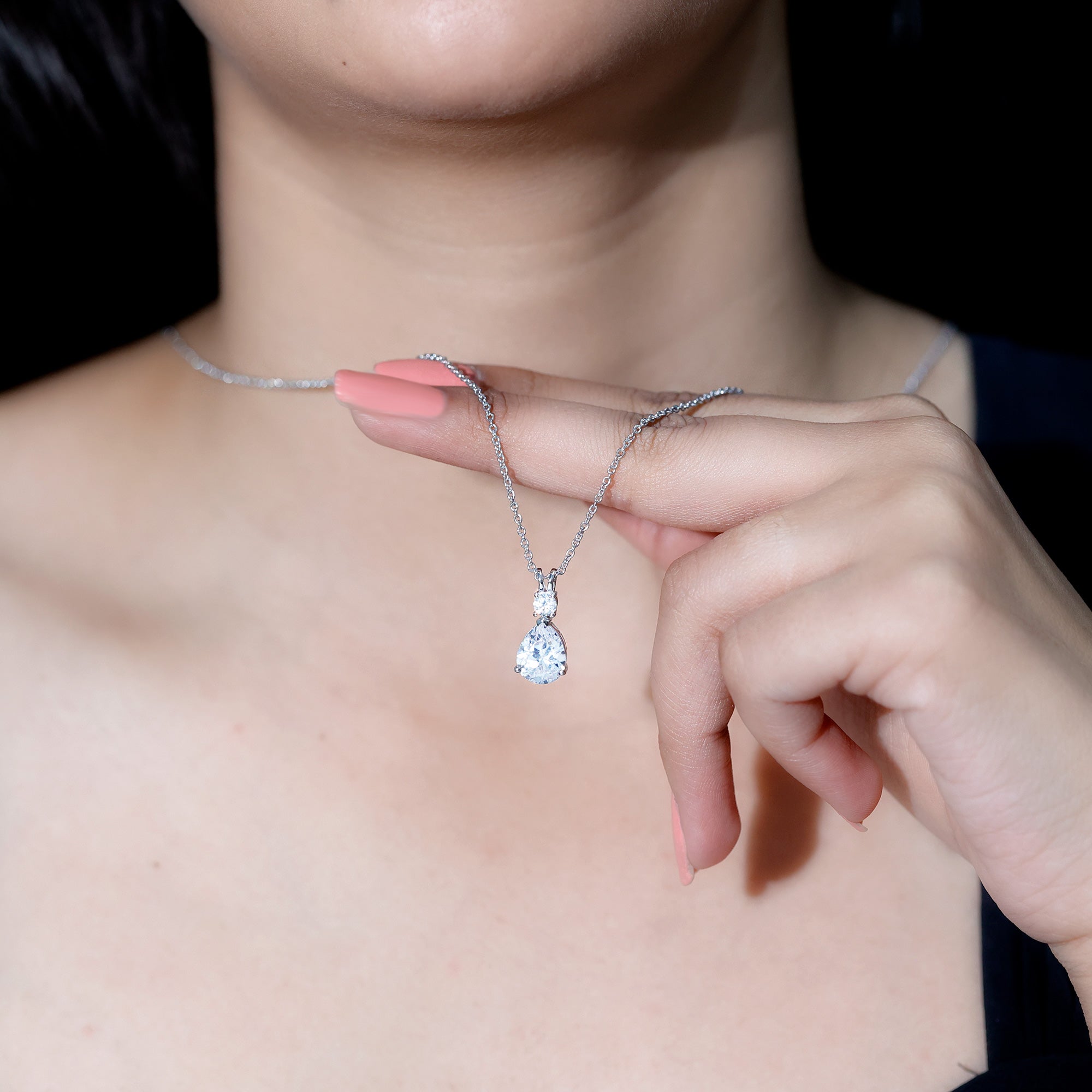 Certified Cubic Zirconia Pear Drop Pendant Necklace with Chain