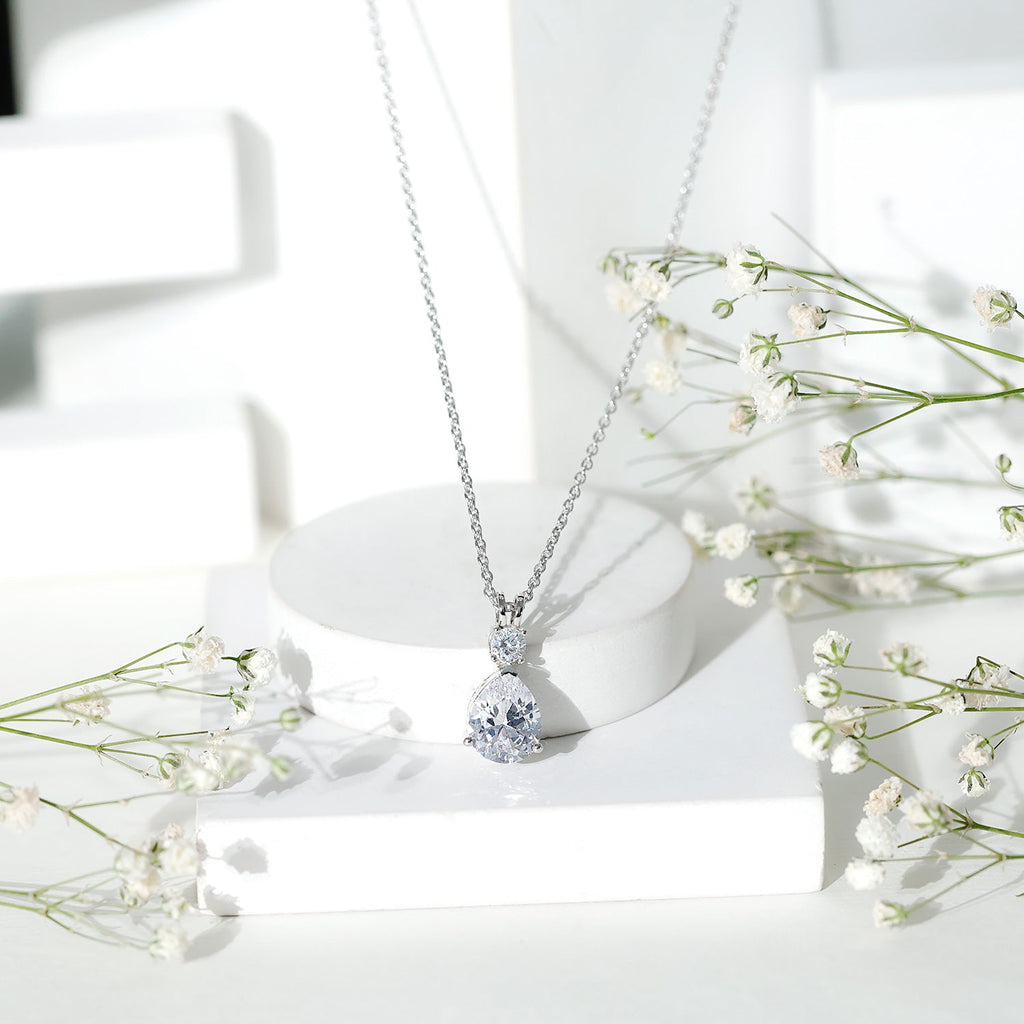 Certified Cubic Zirconia Pear Drop Pendant Necklace with Chain